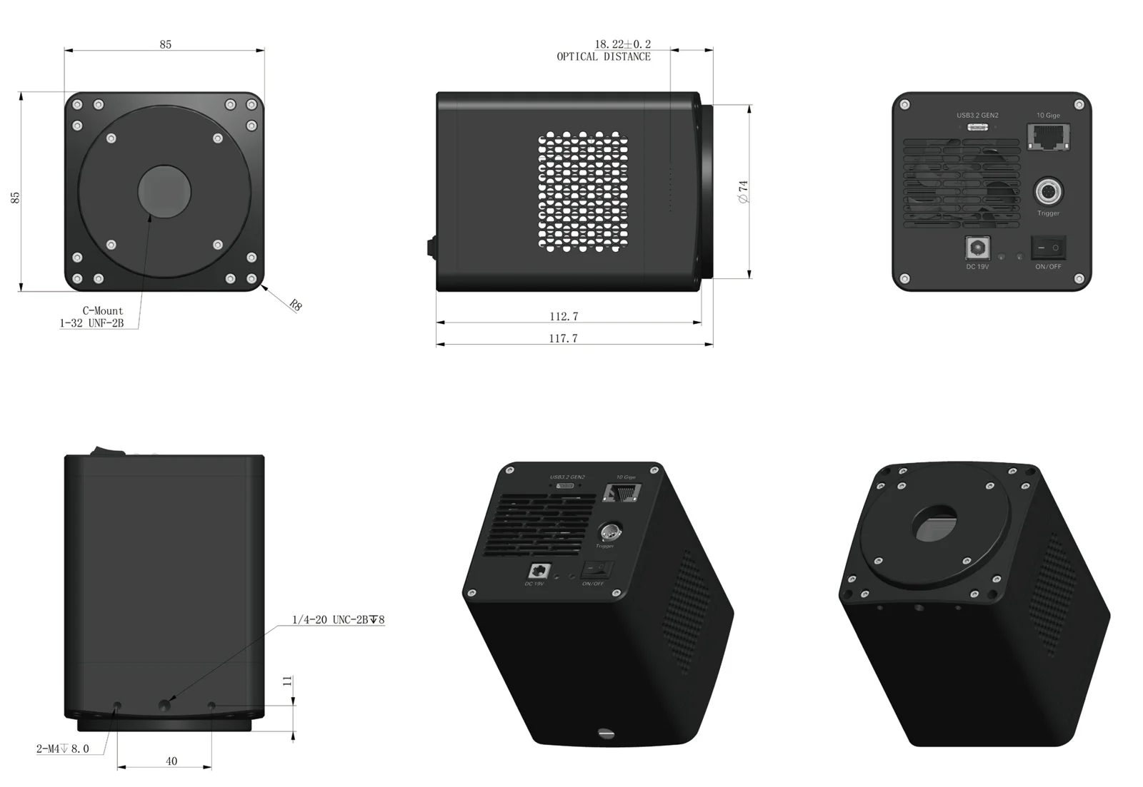 U10-10G air-cooled housing dimensions (mm)