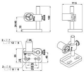 FH-04 holder with FOC-01-A collimator, dimension drawing