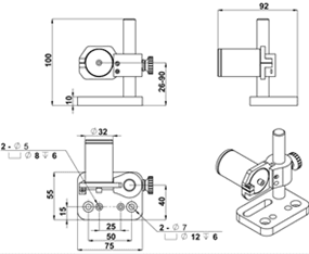 FH-04 holder with FOC-01-B collimator, dimension drawing