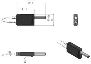 FPB-M fibre-detachable probe dimension drawing, 61.5 × 38 × 14.75 mm