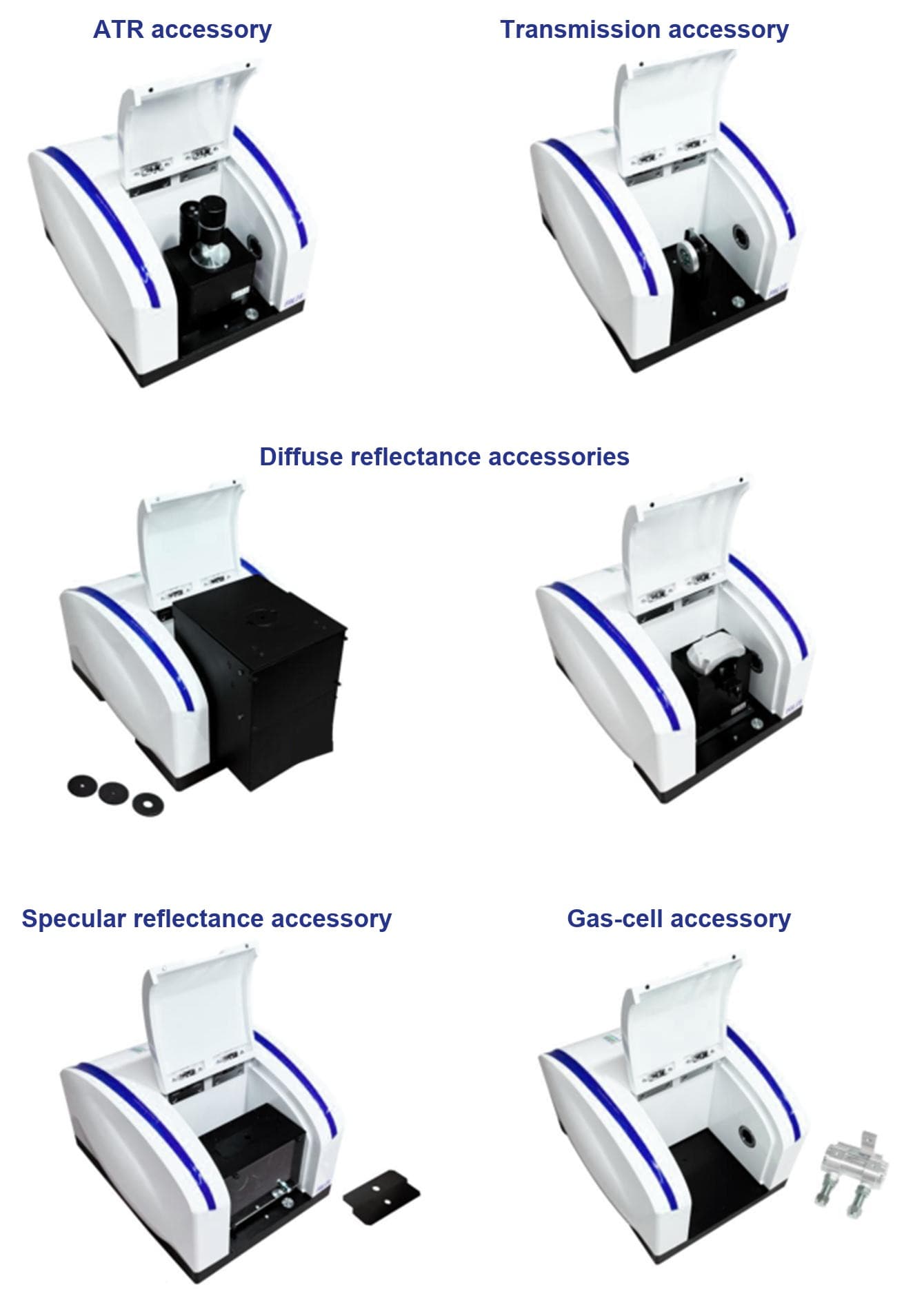 FI-RXF50 with ATR, transmission, diffuse reflectance, specular reflectance and gas-cell sampling accessories
