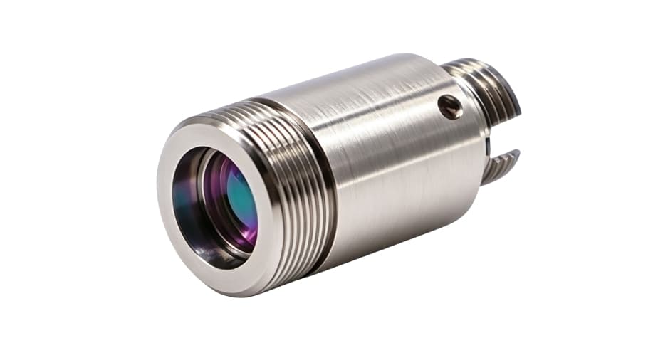 Precision aspheric fiber optic collimator with FC connector delivering a collimated laser beam
