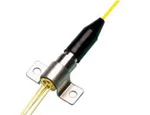 Laser diode package with a mounting flange and attached optical fiber