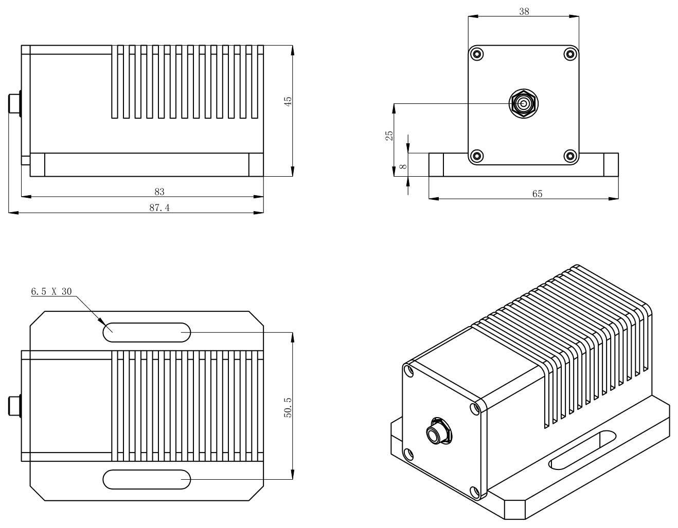 SLE-D mounting and connector dimensions in millimeters.