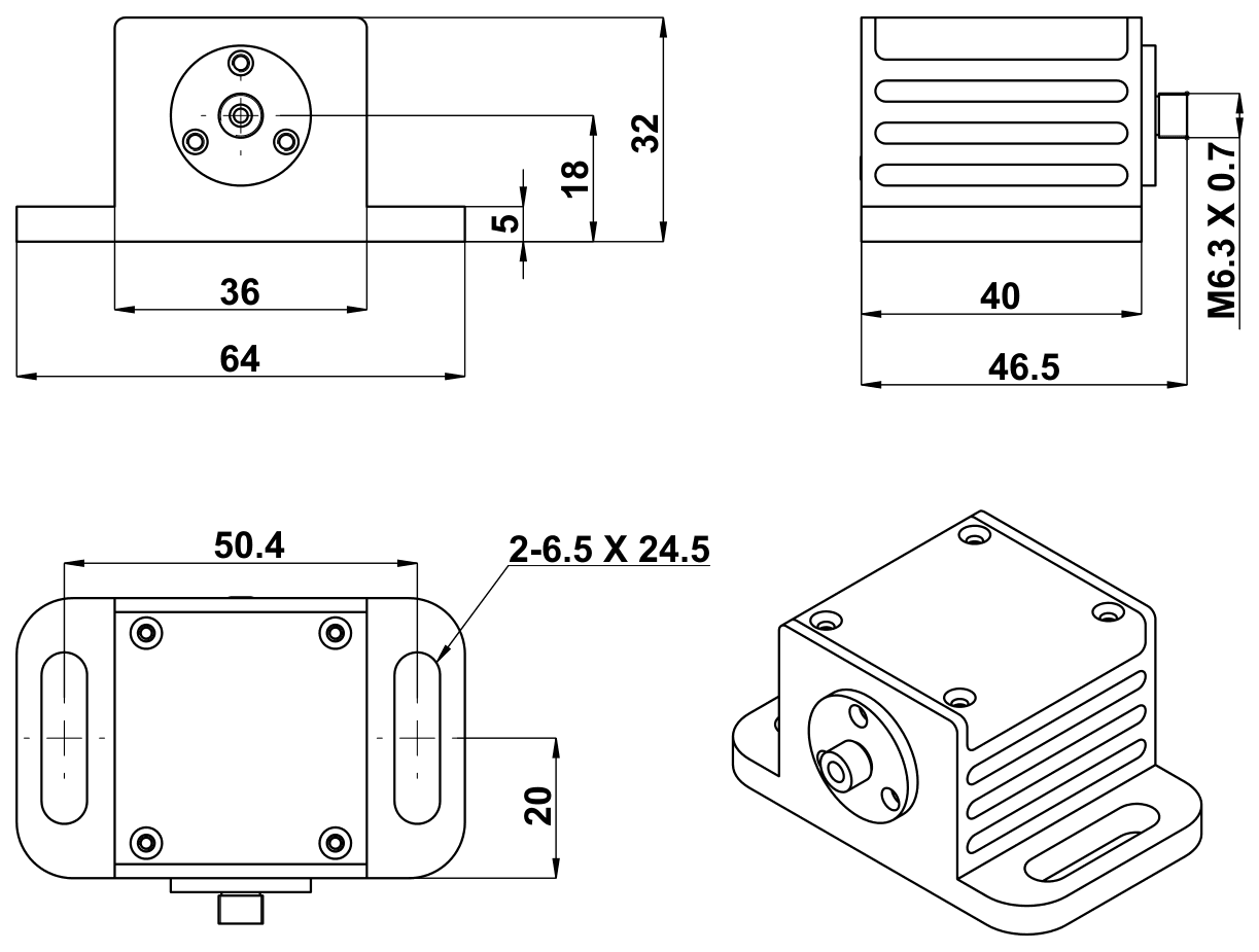 SLE-S mounting and connector dimensions in millimeters.