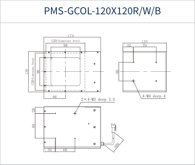 PMS-GCOL-120X120R/W/B dimension drawing (mm)
