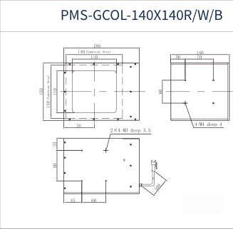 PMS-GCOL-140X140R/W/B dimension drawing (mm)