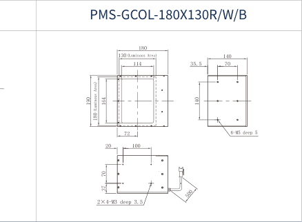 PMS-GCOL-180X130R/W/B dimension drawing (mm)