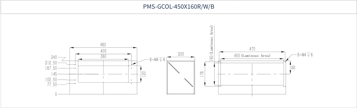 PMS-GCOL-450X160R/W/B dimension drawing (mm)