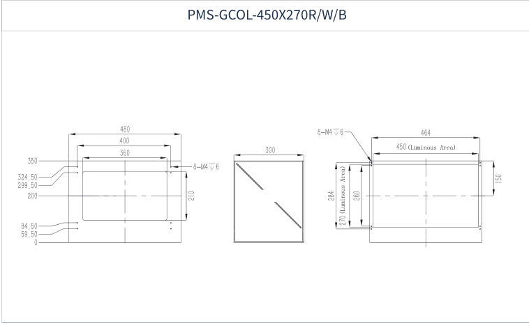 PMS-GCOL-450X270R/W/B dimension drawing (mm)