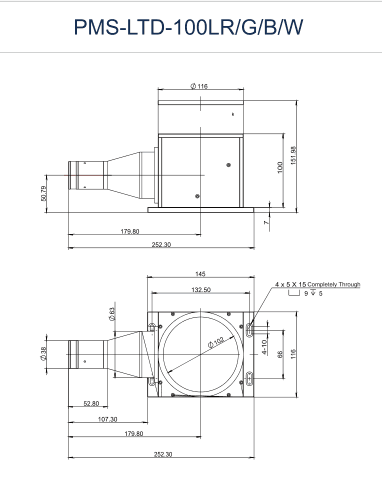 PMS-LTD-100LR/G/B/W dimension drawing (mm)