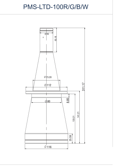 PMS-LTD-100R/G/B/W dimension drawing (mm)