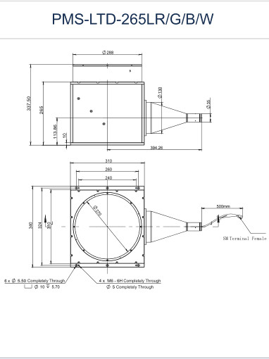 PMS-LTD-265LR/G/B/W dimension drawing (mm)