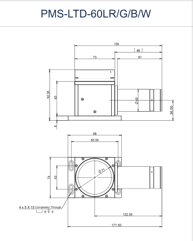PMS-LTD-60LR/G/B/W dimension drawing (mm)