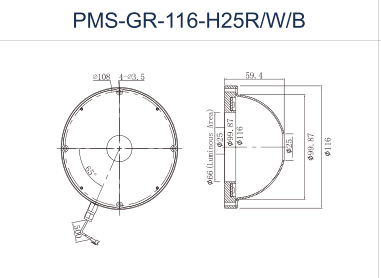 PMS-GR-116-H25R/W/B dimension drawing (mm)
