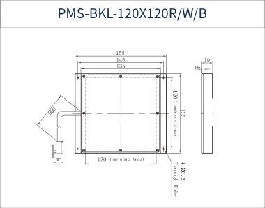 PMS-BKL-120X120R/W/B dimension drawing (mm)