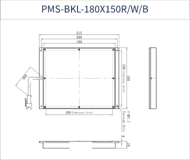 PMS-BKL-180X150R/W/B dimension drawing (mm)
