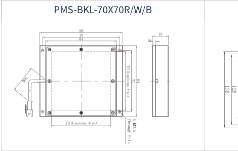 PMS-BKL-70X70R/W/B dimension drawing (mm)