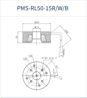 PMS-RL50-15R/W/B dimension drawing (mm)